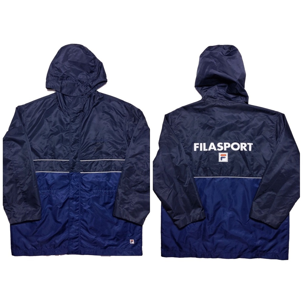 Vintage FILA SPORT Parka Rain Windbreaker Jacket Blue XL